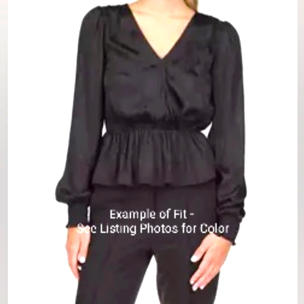 MICHAEL MICHAEL KORS Womens Dark Blue Faux Wrap Peplum Top - Size L (NWT) - Picture 8 of 9